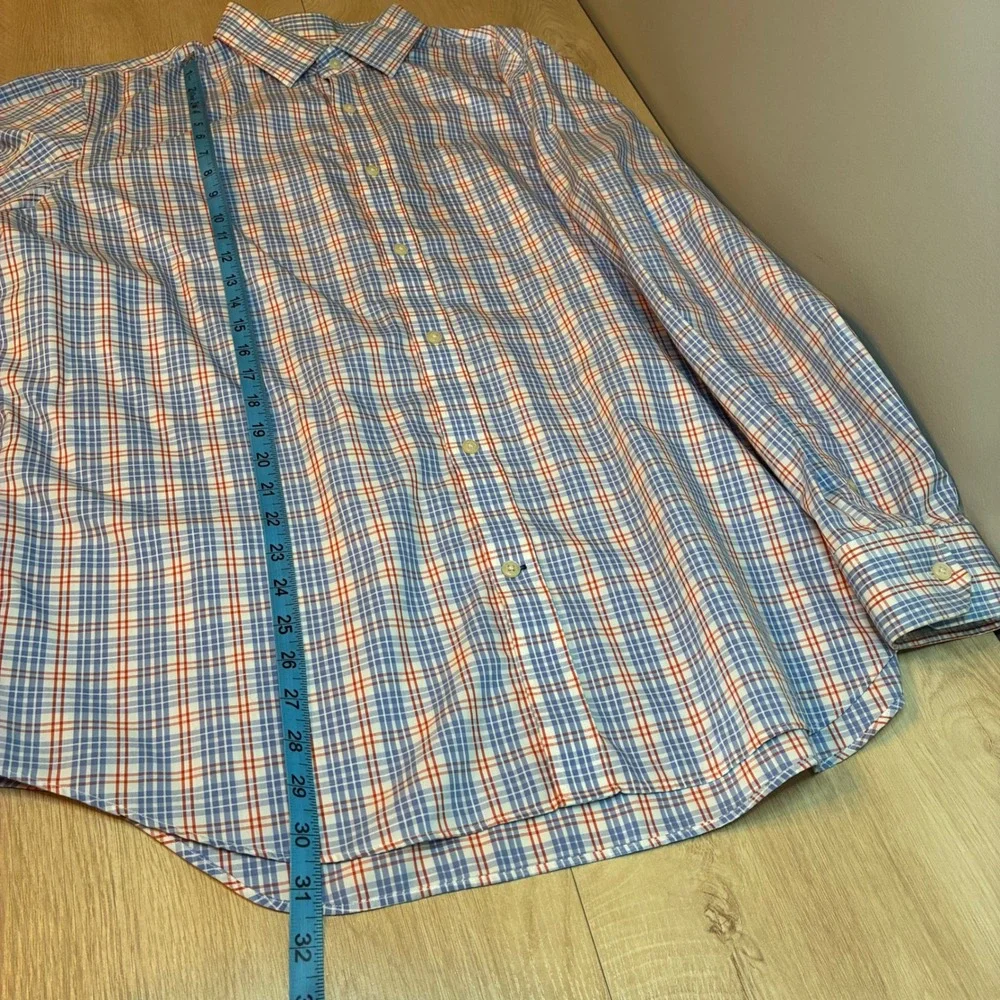 Banana Republic Mens XL Non-Iron Classic Fit Plaid Button Down Shirt Blue Orange